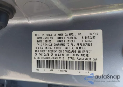 2016 Acura Tlx V6 Tech from USA, damaged, VIN 19UUB2F58GA007116